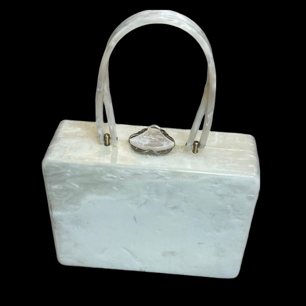Vintage Wilardly Lucite 1950s Marbleized Pearlized Top Handle Box Purse